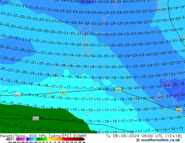 Yükseklik/Sıc. 500 hPa ECMWF Sa 28.05.2024 06 UTC