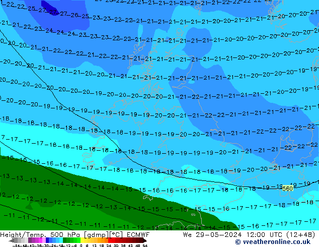 Z500/Rain (+SLP)/Z850 ECMWF Mi 29.05.2024 12 UTC