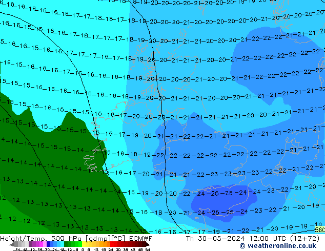 Z500/Rain (+SLP)/Z850 ECMWF  30.05.2024 12 UTC