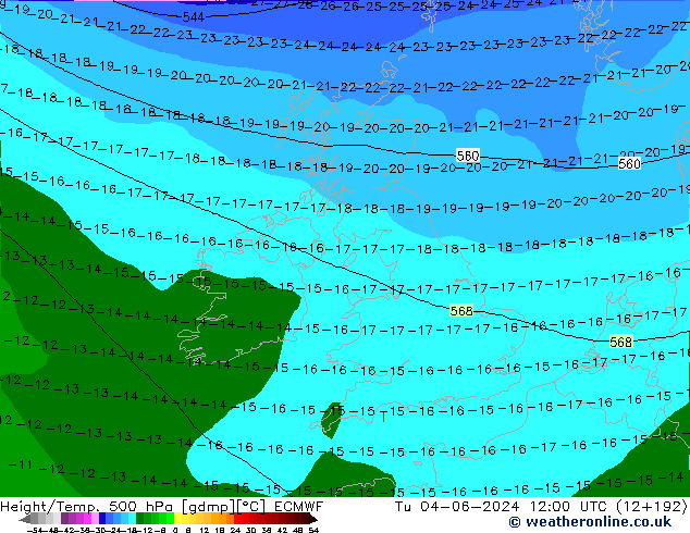 Z500/Rain (+SLP)/Z850 ECMWF Tu 04.06.2024 12 UTC