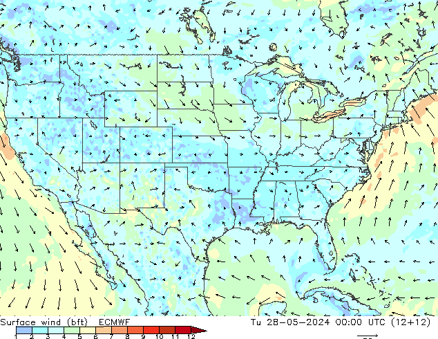 Vento 10 m (bft) ECMWF Ter 28.05.2024 00 UTC