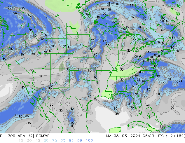 RH 300 hPa ECMWF pon. 03.06.2024 06 UTC