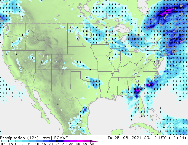 Precipitation (12h) ECMWF Tu 28.05.2024 12 UTC