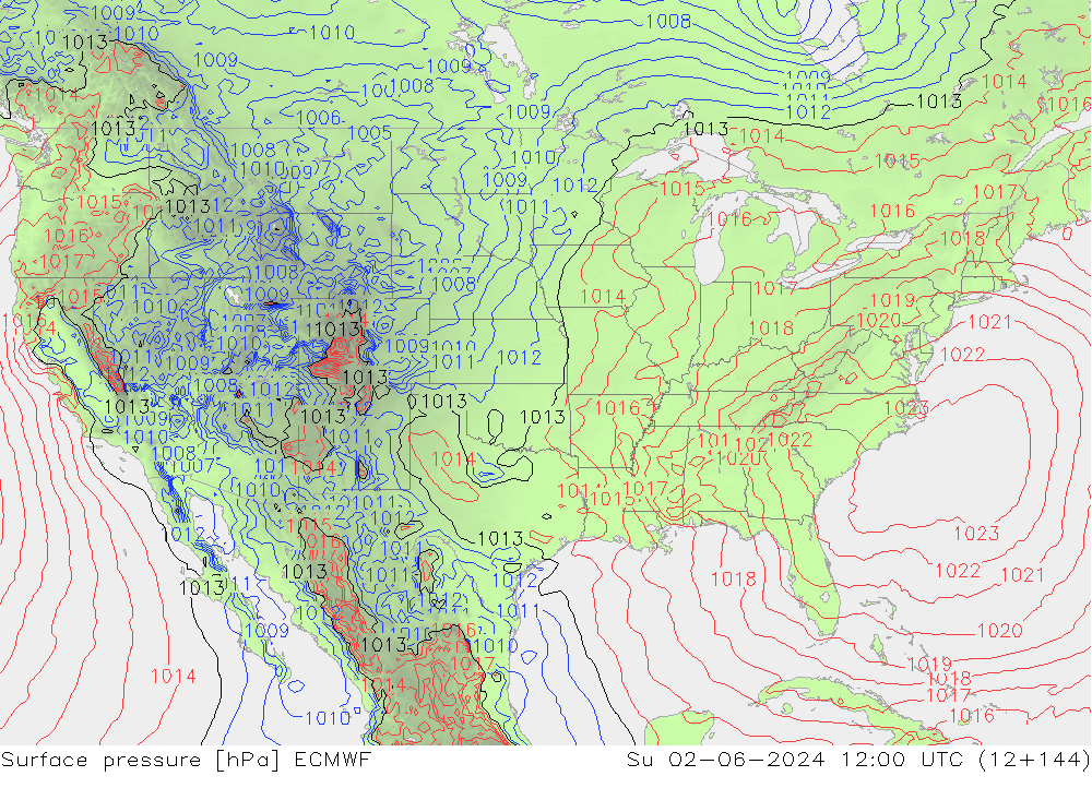 Presión superficial ECMWF dom 02.06.2024 12 UTC