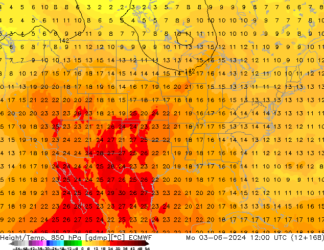 Z500/Yağmur (+YB)/Z850 ECMWF Pzt 03.06.2024 12 UTC