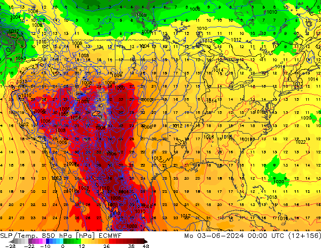 SLP/Temp. 850 hPa ECMWF Mo 03.06.2024 00 UTC