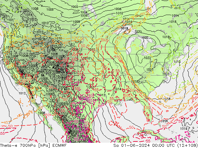 Theta-e 700hPa ECMWF Sa 01.06.2024 00 UTC