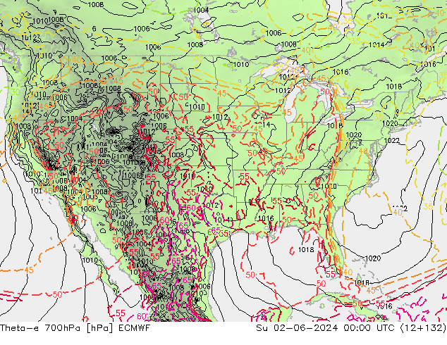 Theta-e 700hPa ECMWF zo 02.06.2024 00 UTC