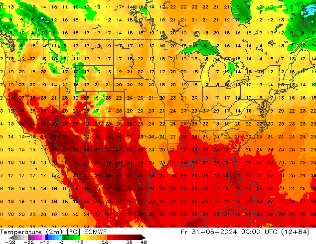 température (2m) ECMWF ven 31.05.2024 00 UTC