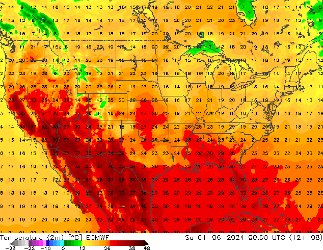 Temperature (2m) ECMWF Sa 01.06.2024 00 UTC