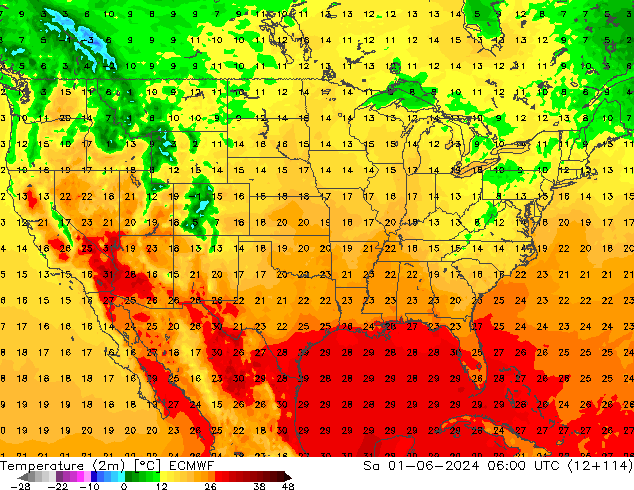 température (2m) ECMWF sam 01.06.2024 06 UTC