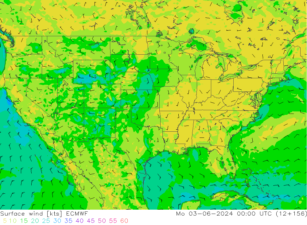 Prec 6h/Wind 10m/950 ECMWF lun 03.06.2024 00 UTC