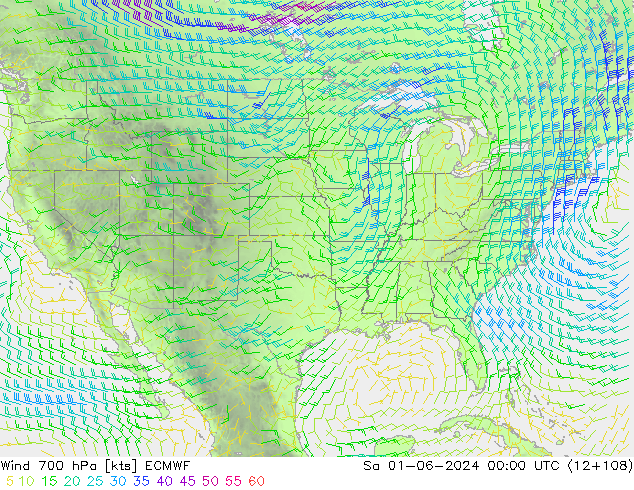 Wind 700 hPa ECMWF Sa 01.06.2024 00 UTC