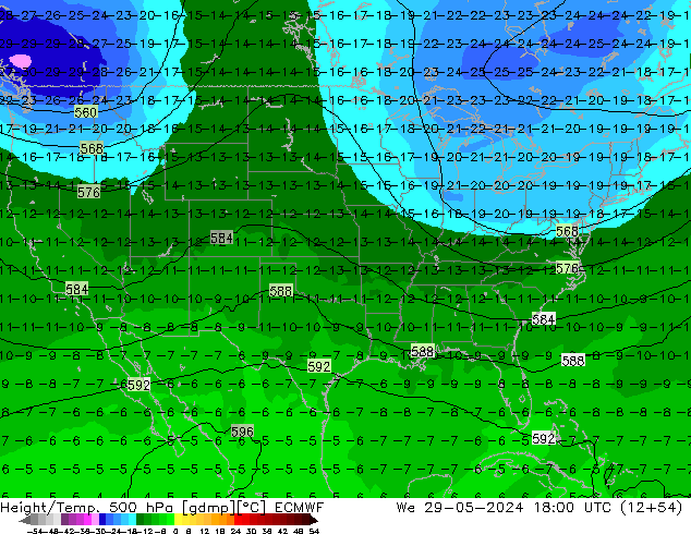 Geop./Temp. 500 hPa ECMWF mié 29.05.2024 18 UTC