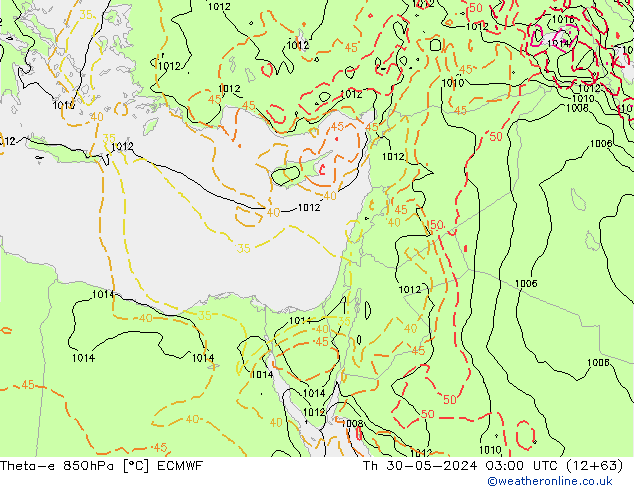 Theta-e 850hPa ECMWF Do 30.05.2024 03 UTC