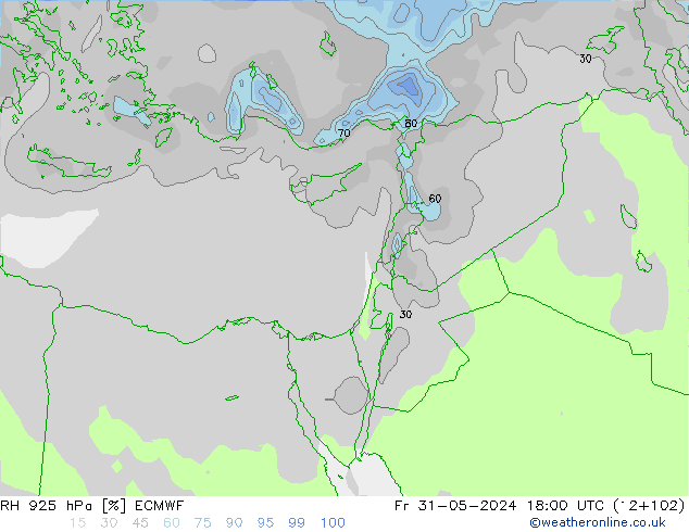 RH 925 hPa ECMWF ven 31.05.2024 18 UTC