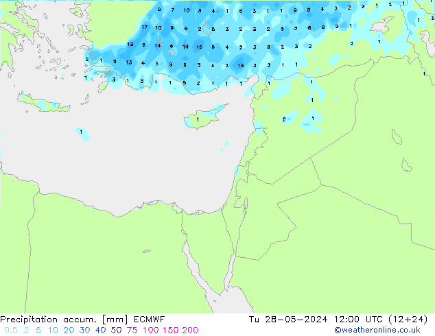 Precipitation accum. ECMWF Tu 28.05.2024 12 UTC