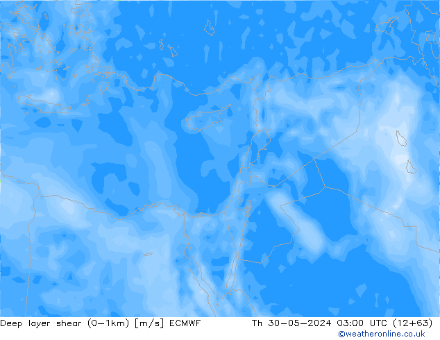 Deep layer shear (0-1km) ECMWF Per 30.05.2024 03 UTC