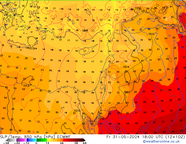 SLP/Temp. 850 hPa ECMWF vr 31.05.2024 18 UTC