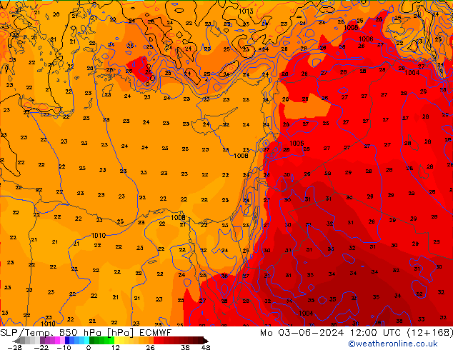 SLP/Temp. 850 hPa ECMWF ma 03.06.2024 12 UTC