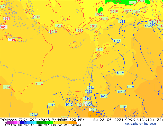 Thck 700-1000 hPa ECMWF dim 02.06.2024 00 UTC