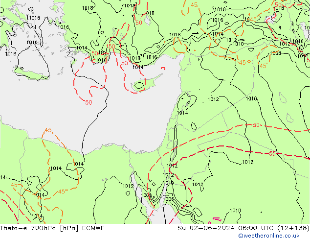 Theta-e 700hPa ECMWF dom 02.06.2024 06 UTC