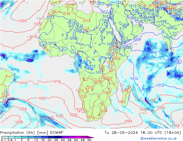 Neerslag 6h/Wind 10m/950 ECMWF di 28.05.2024 00 UTC