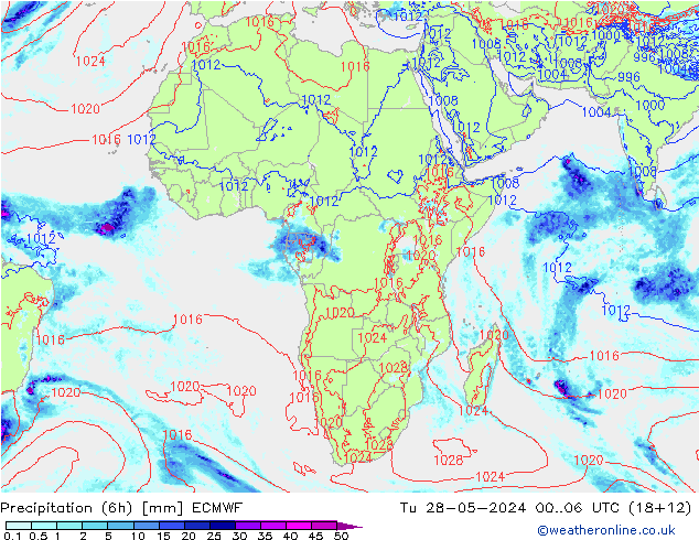 Z500/Rain (+SLP)/Z850 ECMWF Út 28.05.2024 06 UTC