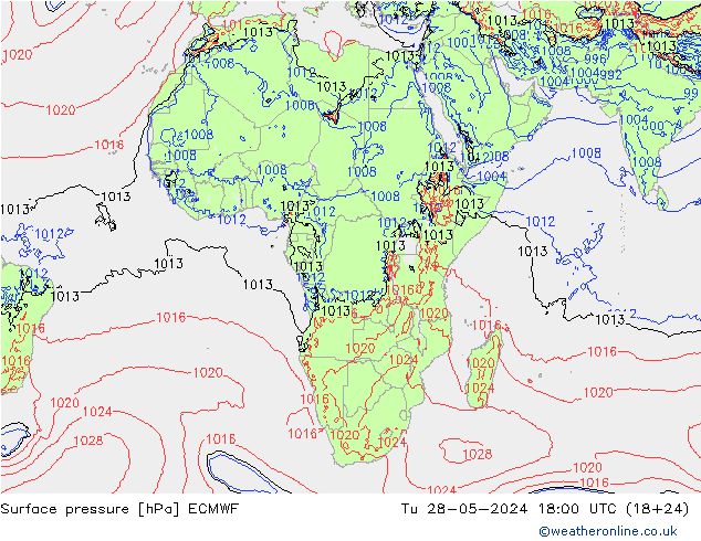 Surface pressure ECMWF Tu 28.05.2024 18 UTC