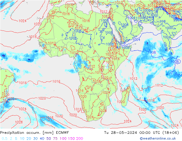 Precipitation accum. ECMWF Tu 28.05.2024 00 UTC