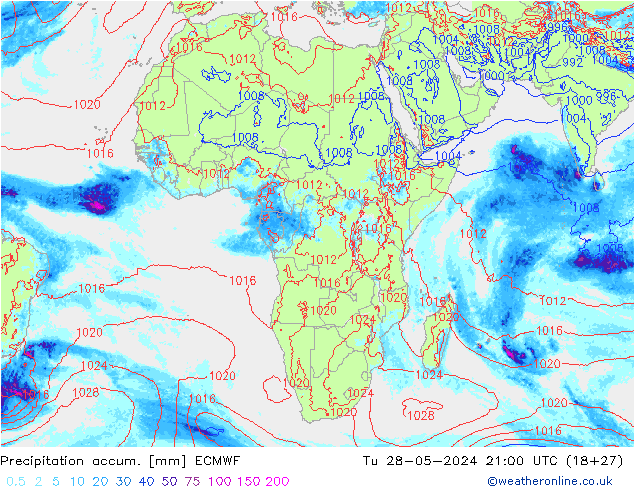 Totale neerslag ECMWF di 28.05.2024 21 UTC