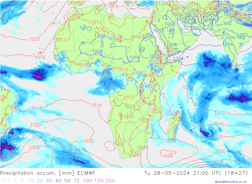 Totale neerslag ECMWF di 28.05.2024 21 UTC