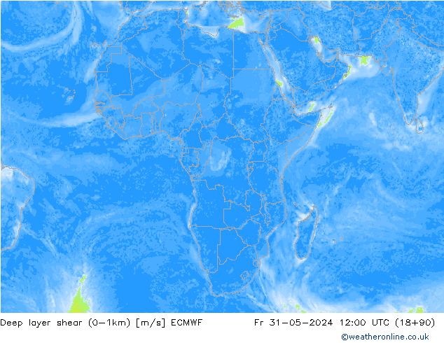 Deep layer shear (0-1km) ECMWF Fr 31.05.2024 12 UTC