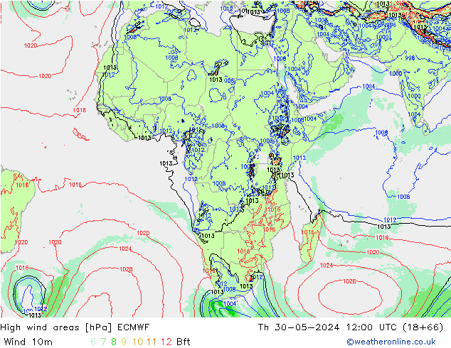 High wind areas ECMWF jeu 30.05.2024 12 UTC