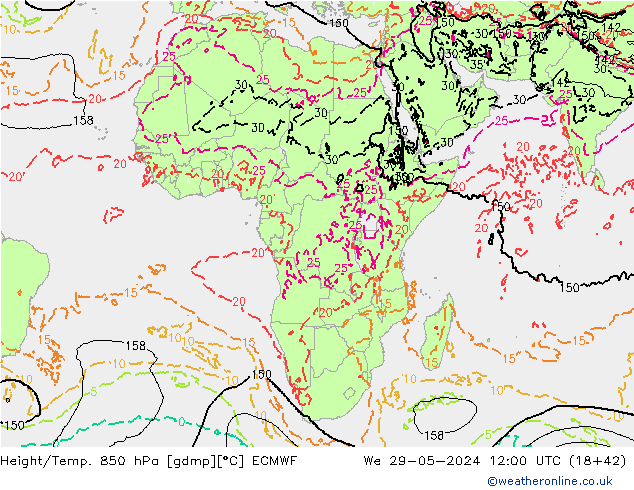 Z500/Rain (+SLP)/Z850 ECMWF We 29.05.2024 12 UTC