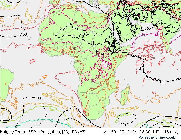 Z500/Rain (+SLP)/Z850 ECMWF mer 29.05.2024 12 UTC