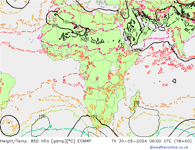 Height/Temp. 850 hPa ECMWF gio 30.05.2024 06 UTC