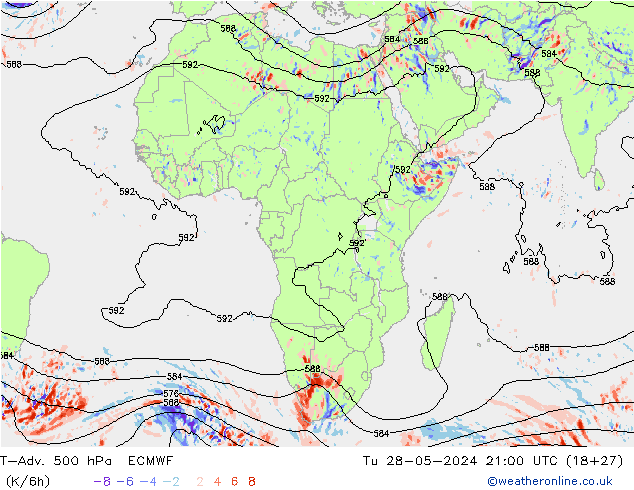 T-Adv. 500 hPa ECMWF mar 28.05.2024 21 UTC