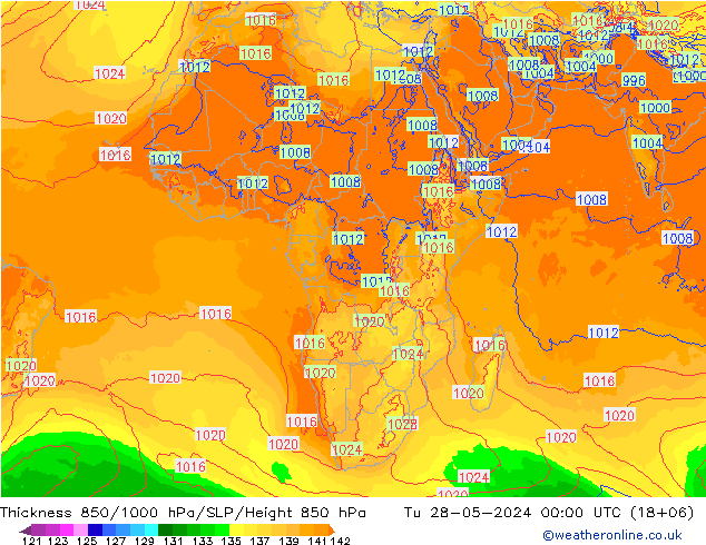 Thck 850-1000 hPa ECMWF Tu 28.05.2024 00 UTC