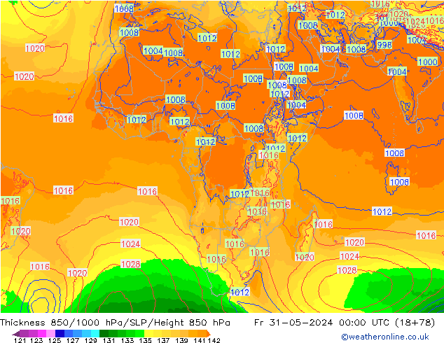 Thck 850-1000 hPa ECMWF  31.05.2024 00 UTC