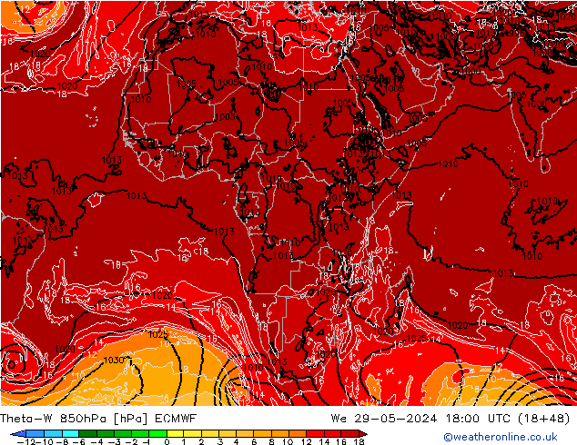 Theta-W 850гПа ECMWF ср 29.05.2024 18 UTC