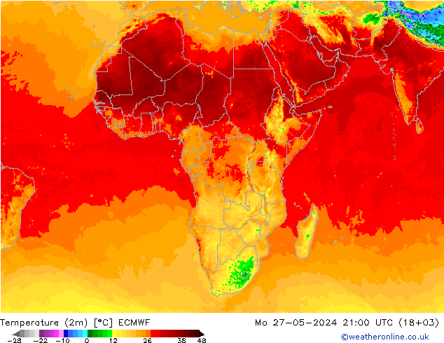 Temperature (2m) ECMWF Po 27.05.2024 21 UTC