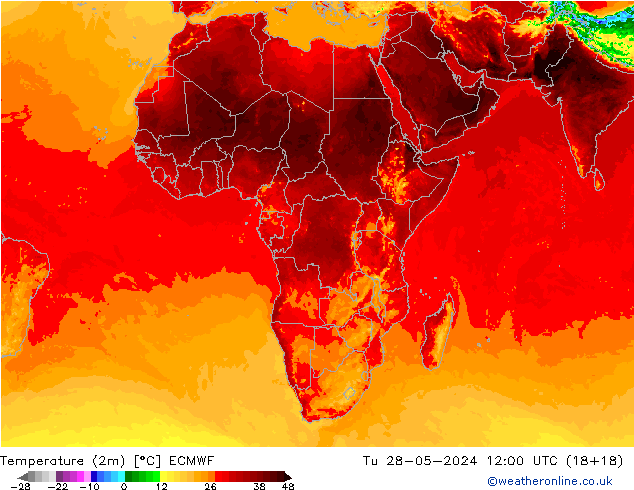 Temperaturkarte (2m) ECMWF Di 28.05.2024 12 UTC