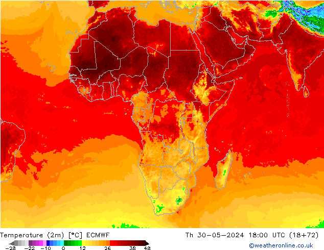 Temperature (2m) ECMWF Th 30.05.2024 18 UTC