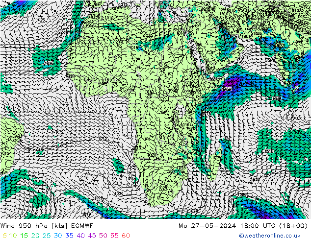 wiatr 950 hPa ECMWF pon. 27.05.2024 18 UTC