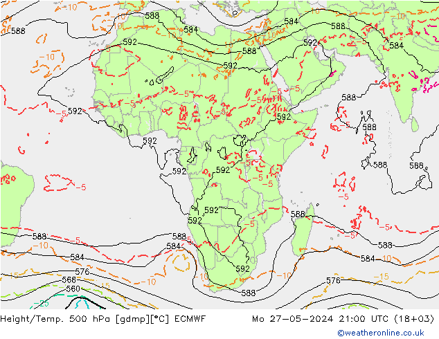 Height/Temp. 500 hPa ECMWF Mo 27.05.2024 21 UTC