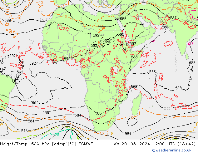 Z500/Rain (+SLP)/Z850 ECMWF mer 29.05.2024 12 UTC