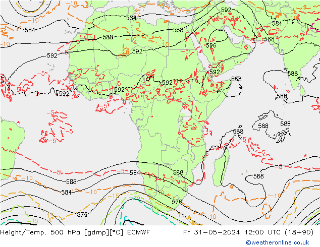 Z500/Rain (+SLP)/Z850 ECMWF Fr 31.05.2024 12 UTC