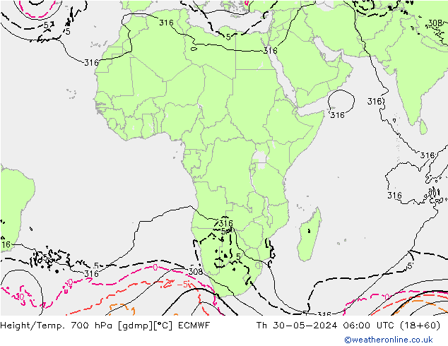 Height/Temp. 700 гПа ECMWF чт 30.05.2024 06 UTC