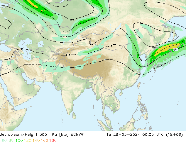 Jet stream/Height 300 hPa ECMWF Tu 28.05.2024 00 UTC